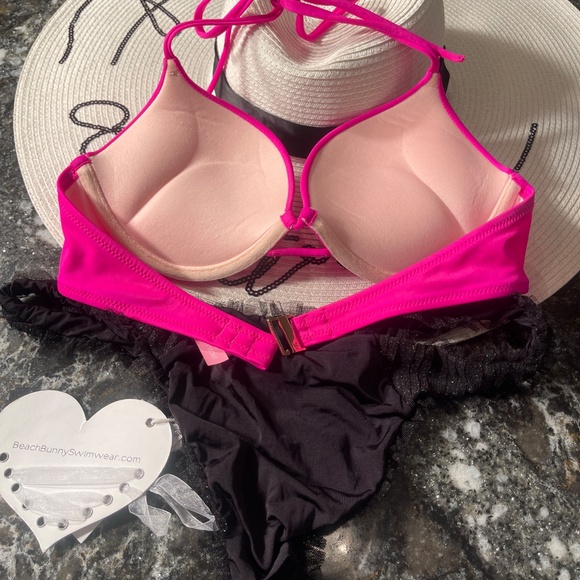 NWOT 34A bikini bombshell lotus pink and L beach bunny tulle bottoms - Picture 5 of 13